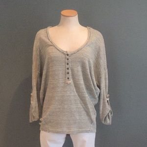 Free People Gray and Cream Striped Henley